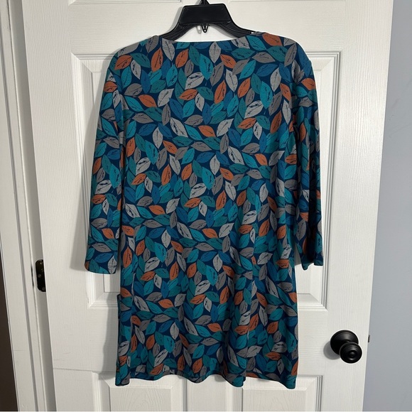 Seasalt Cornwall size 10 US Tall Waves tunic, teal w/leaf pattern, fall, autumn - Picture 11 of 12